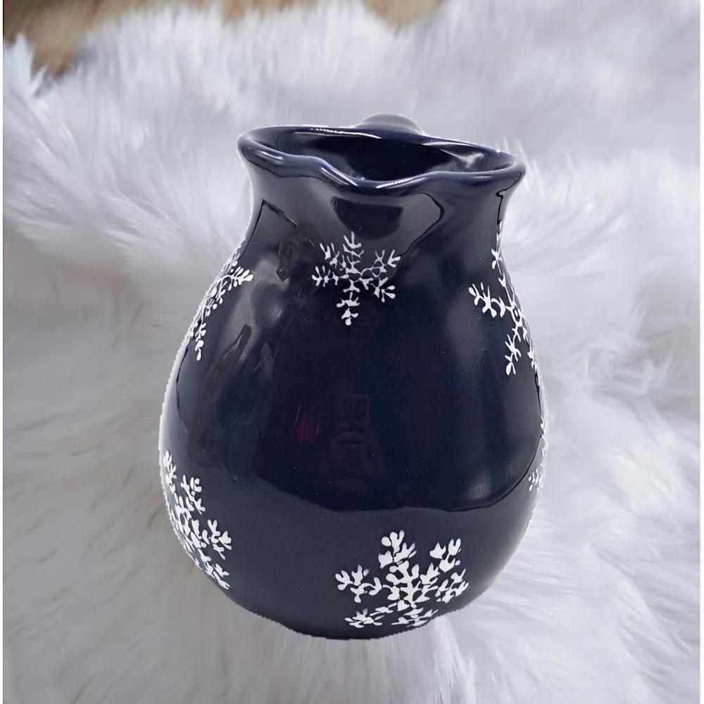 Navy Blue Ceramic Pitcher with White Snow Flakes